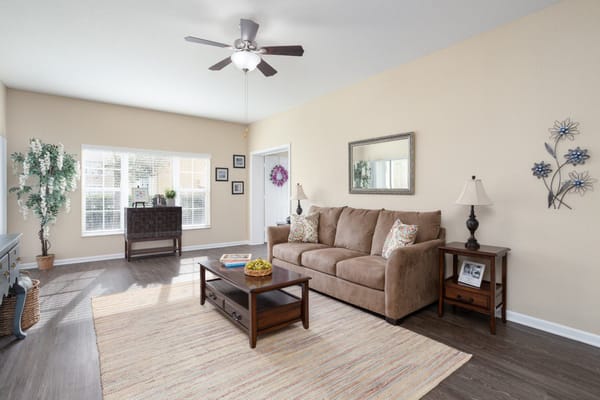 Bright living room in a senior care facility