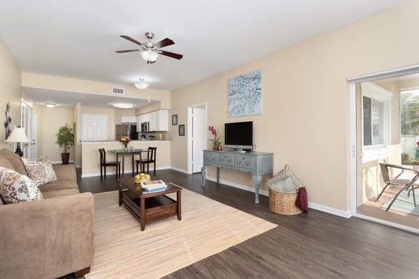 Bright and inviting common area with a cozy living space