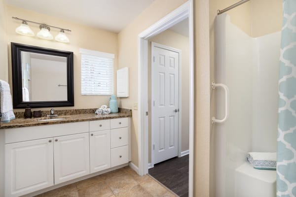 Well-lit bathroom with modern features
