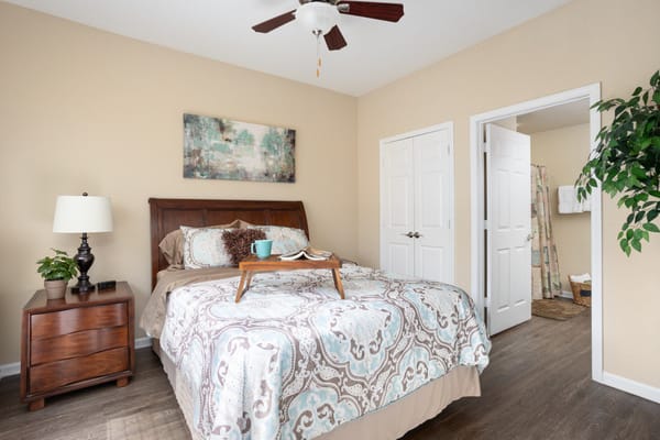 Cozy resident room with a bed and decor