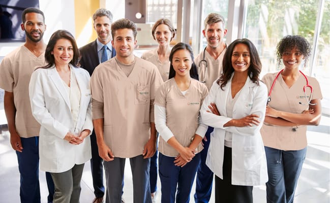 A group of healthcare staff in a common area