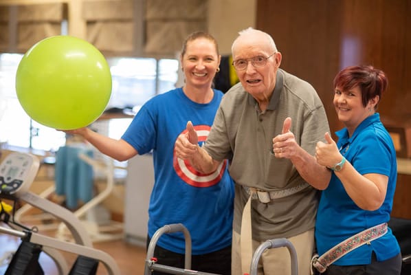 Residents and staff enjoying a fun exercise session