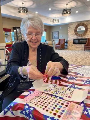 Resident decorating crafts in a common area