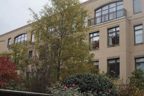 Exterior view of a senior living facility with landscaping