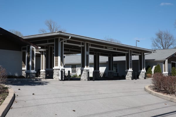 Covered entrance of a senior living facility