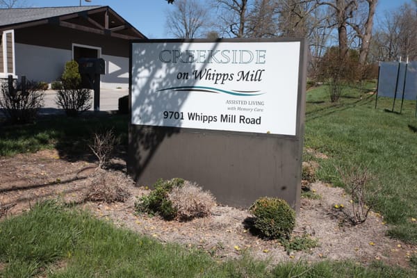 Facility sign for Creekside on Whipps Mill Road