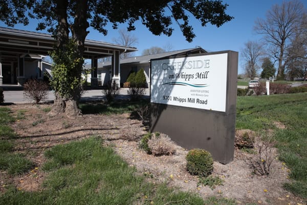Exterior view of Creekside on Whipps Mill Road sign