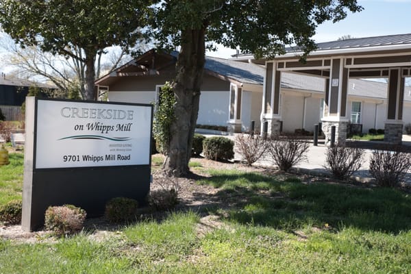Facility sign with the name Creekside on Whipps Mill Road