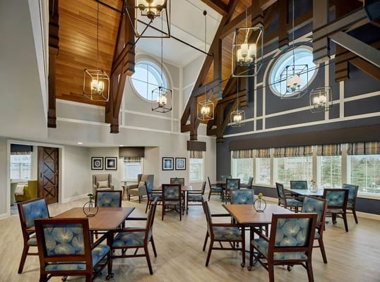 Bright and spacious dining area with large windows