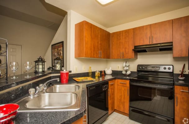 Modern kitchen interior with appliances and decor