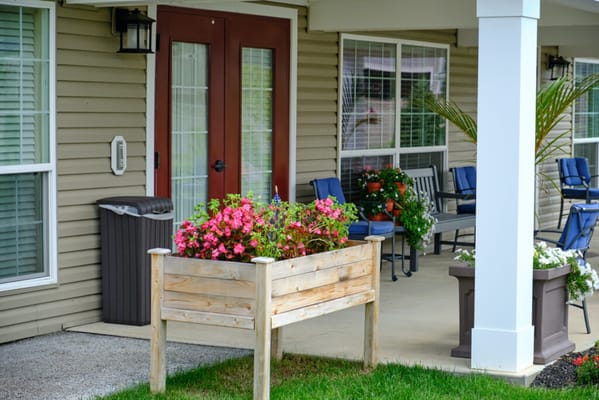 Outdoor flower planter at a senior living facility