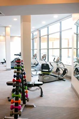 Interior view of a modern fitness room with exercise equipment