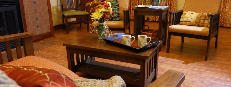 Cozy common area with comfortable seating and flowers