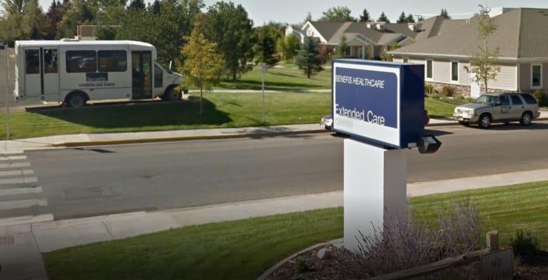Exterior view of Benefis Extended Care Center with facility signage