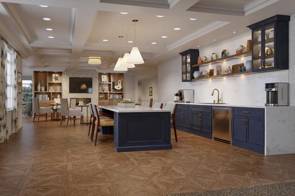 Bright common area with modern interior design and seating