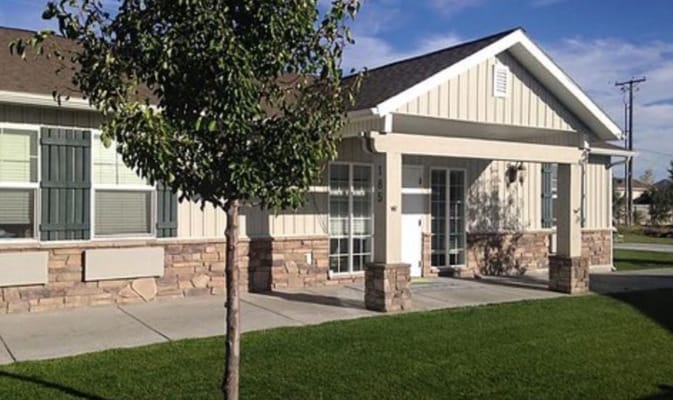 Exterior view of a senior living facility entrance