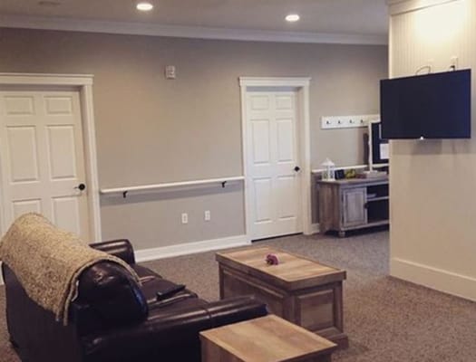 Interior view of a common area with seating