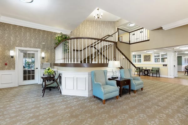 Bright interior lobby with comfortable seating and decor