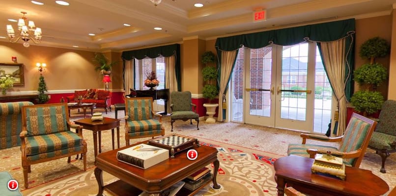 Bright seating area in a cozy common room