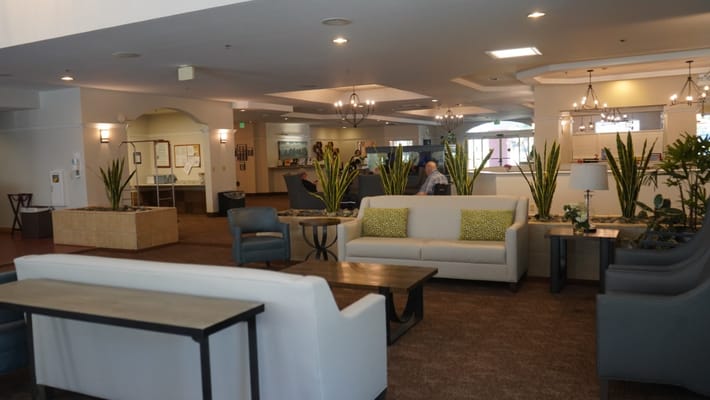 Bright and inviting common area with seating