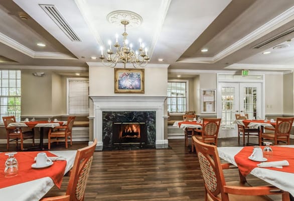 Dining room with tables set for a meal