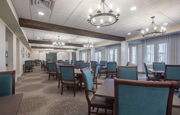 Bright dining area with table seating