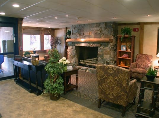 Cozy common area with fireplace and seating