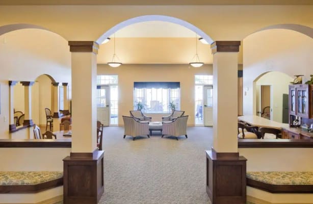 Interior view of a common area with seating