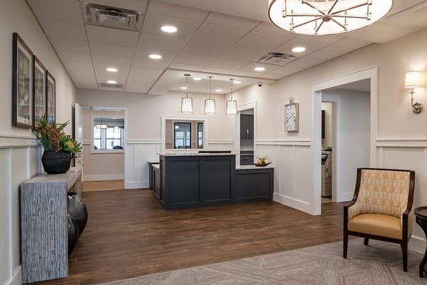 Welcoming reception area of a senior living facility