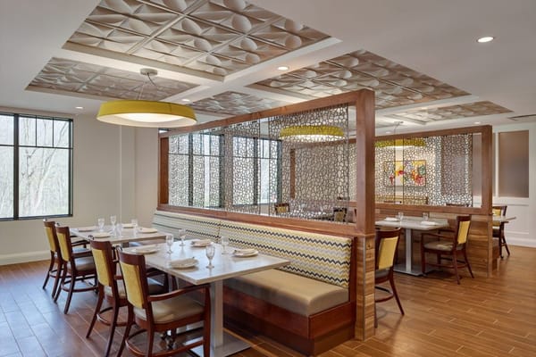 Dining area with modern decor and seating