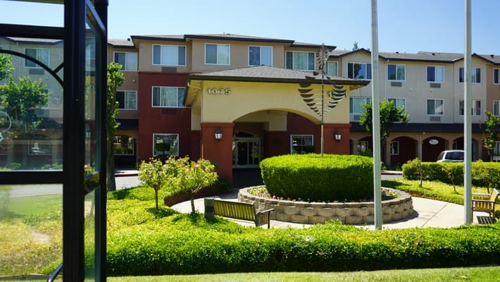 Exterior view of a senior living facility building