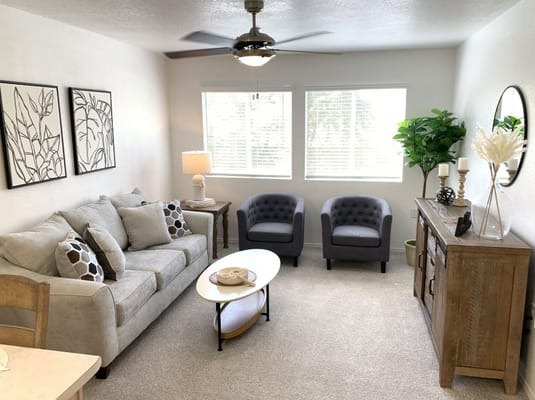 A cozy common area with comfortable seating