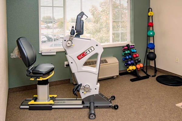 Exercise equipment in a fitness room.