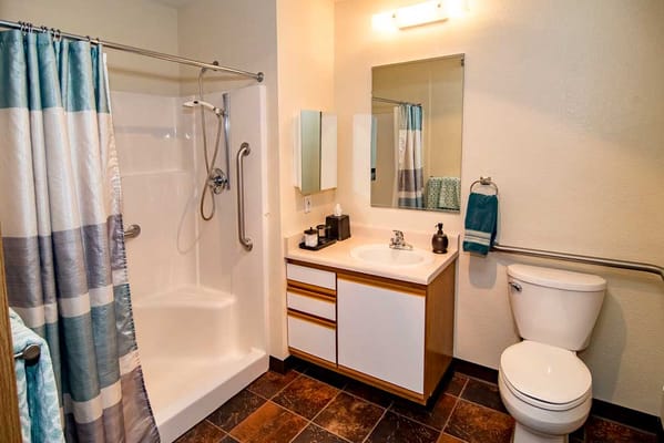 Modern bathroom with shower and vanity
