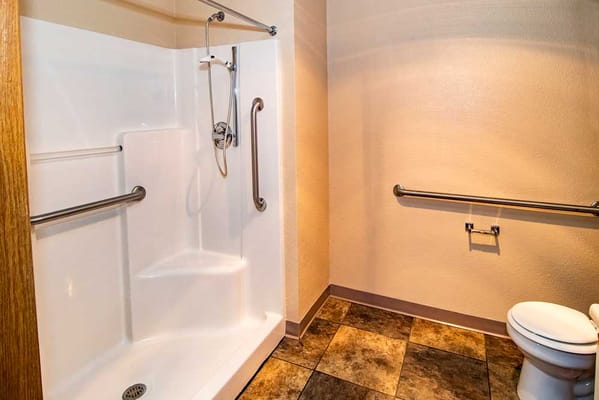 Accessible bathroom with shower and safety features