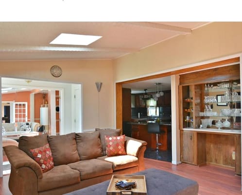 Interior view of a cozy common area with seating