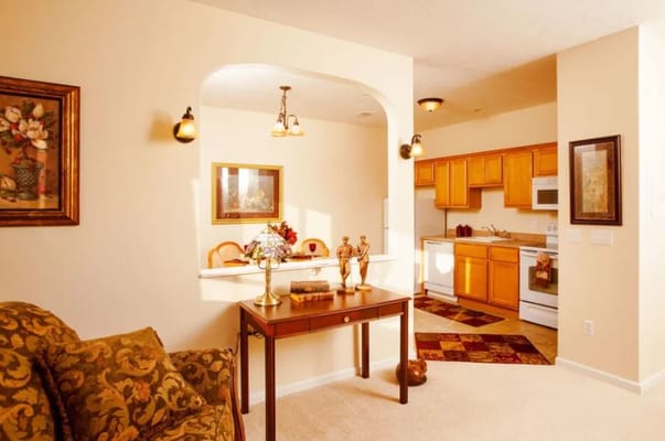 Cozy interior of a spacious apartment with warm lighting