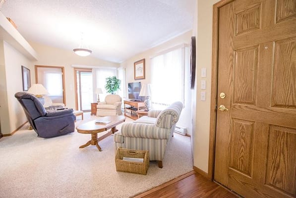 Cozy living area with a door entrance