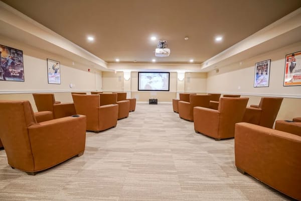 Interior view of a cozy activity room with seating