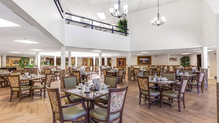 Bright dining room setup for residents