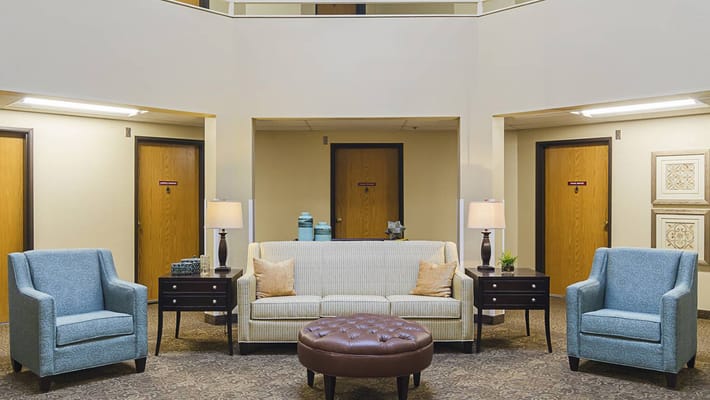 Bright common area with comfortable seating