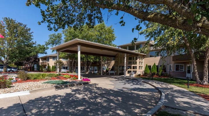 Exterior view of the facility entrance with landscaping