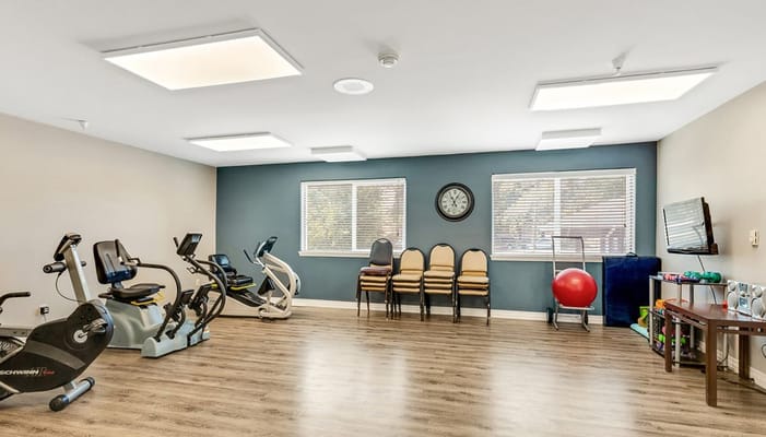 Exercise equipment in a fitness area