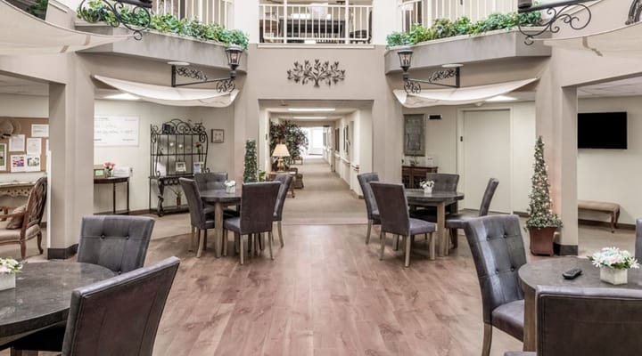 Interior view of a common area with seating