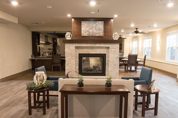 Interior view of a common area with seating.