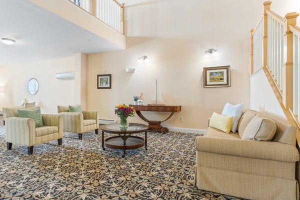 Bright common area with comfortable seating arrangements