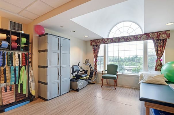 Interior activity room with exercise equipment