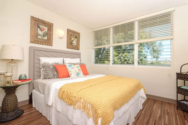 Cozy bedroom setup in a senior living apartment