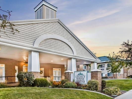 Exterior view of Legacy House with landscaping