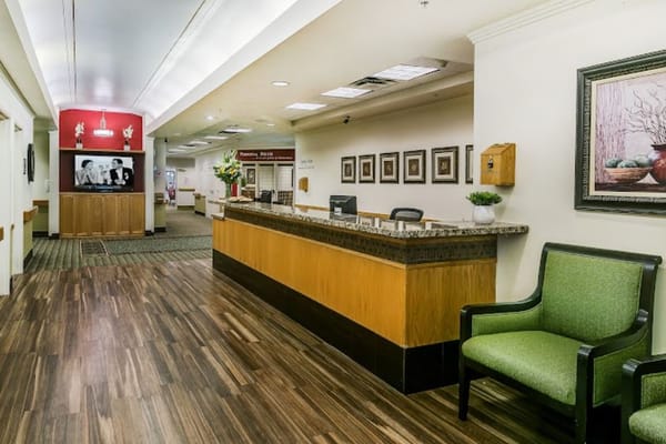 Bright interior view of the facility's lobby and reception area